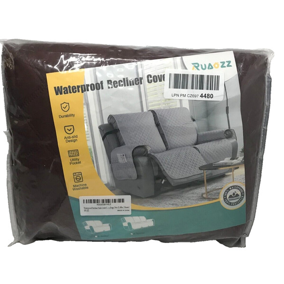 Recliner Cover Brown Waterproof 2 Seater Side Pockets Softcover New - Picture 1 of 6